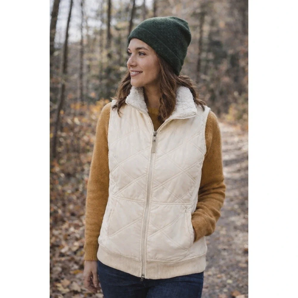 prAna Sherpa Lined Vest M‎ Cream Quilted Cozy Outdoor Hiking Casual